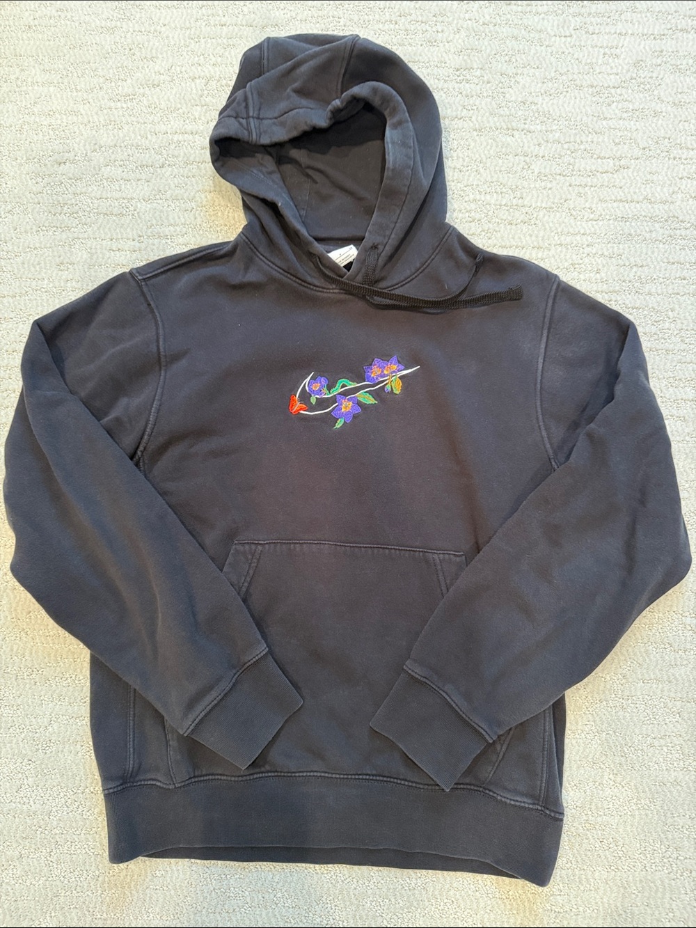 Embroidered Floral Black Hoodie